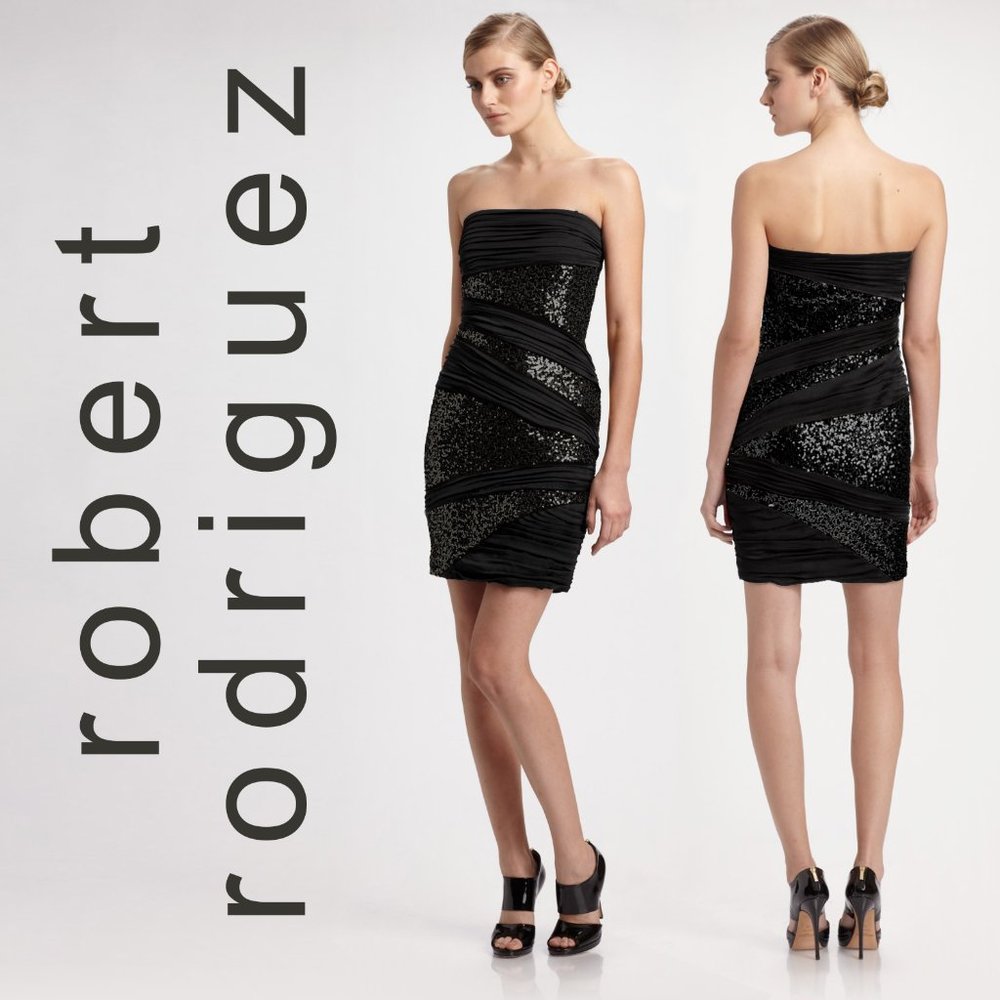 Robert Rodriguez Silk & Sequin Strapless Dress LBD